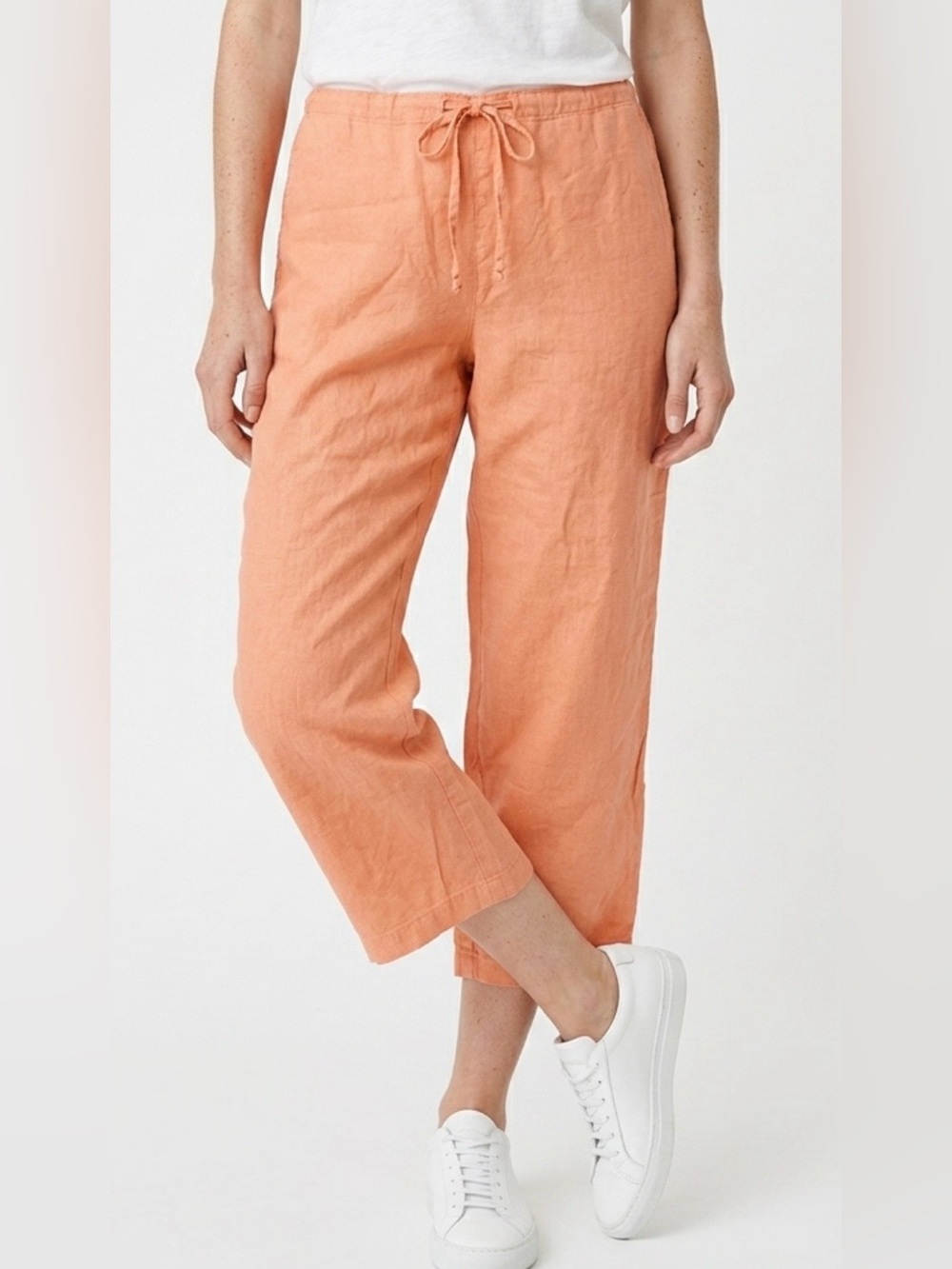 Massimo Peach Drawstring Linen Crop Pants